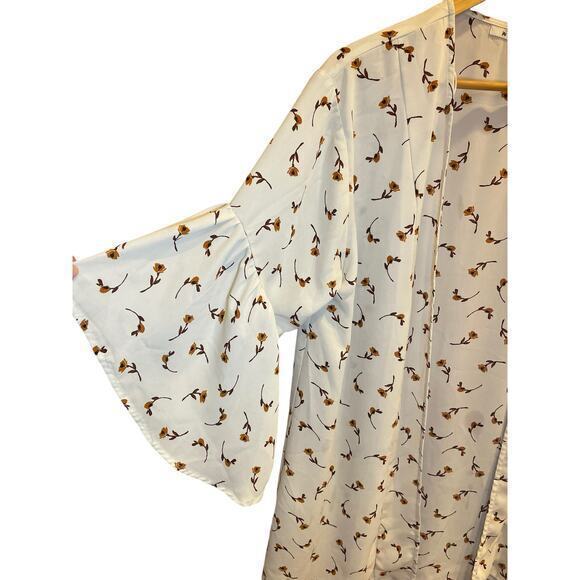 Mi Ami Kimono Shirt Women's Medium Ivory Floral Bell Sleeve Open Front Boho - Picture 6 of 9